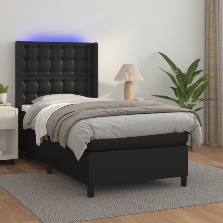 Sommier à lattes de lit matelas LED Noir 90x190 cm Similicuir 