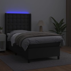 Sommier à lattes de lit matelas LED Noir 90x190 cm Similicuir 
