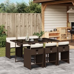 Ensemble à manger de jardin et coussins 7 pcs marron rotin 