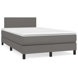 Sommier à lattes de lit avec matelas gris 120x190 cm similicuir 