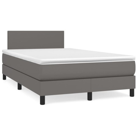 Sommier à lattes de lit avec matelas gris 120x190 cm similicuir 