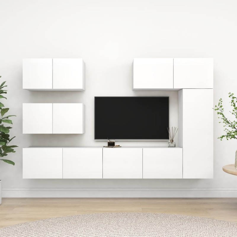 Ensemble de meubles TV 6 pcs Blanc Bois d'ingénierie Ensemble de meubles TV 6 pcs Blanc Bois d'ingénierie