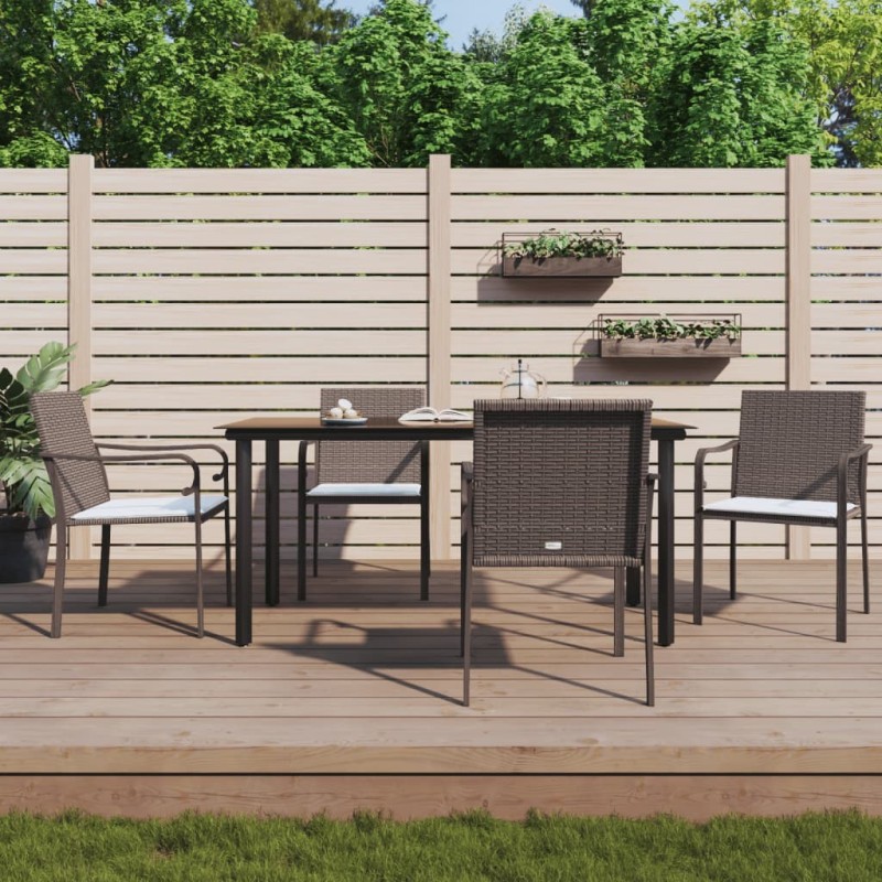 Ensemble à manger de jardin 5 pcs coussins résine tressée acier 