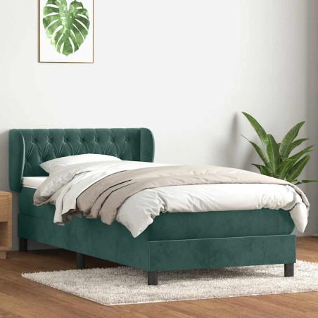Sommier à lattes de lit et matelas vert foncé 80x220 cm velours 