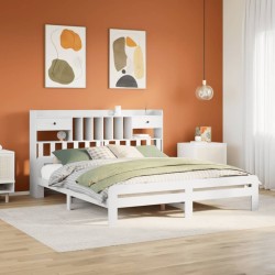 Lit bibliothèque sans matelas blanc 180x200 cm bois pin massif 