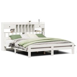 Lit bibliothèque sans matelas blanc 180x200 cm bois pin massif 