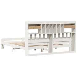 Lit bibliothèque sans matelas blanc 180x200 cm bois pin massif 
