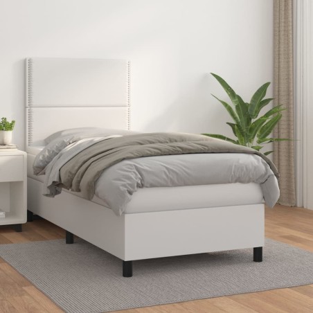 Sommier à lattes de lit avec matelas Blanc 90x190 cm Similicuir 
