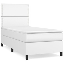 Sommier à lattes de lit avec matelas Blanc 90x190 cm Similicuir 