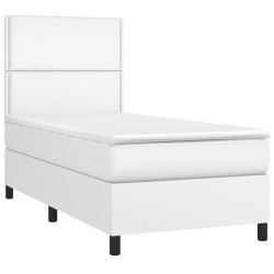 Sommier à lattes de lit avec matelas Blanc 90x190 cm Similicuir 