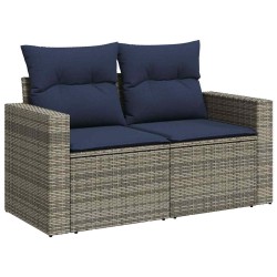 Salon de jardin 5 pcs avec coussins gris résine tressée 
