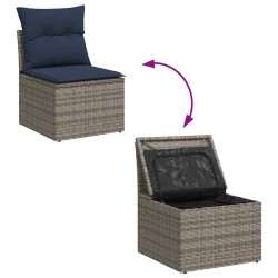 Salon de jardin 5 pcs avec coussins gris résine tressée 