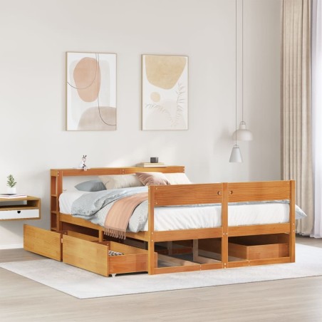 Cadre de lit sans matelas cire marron 120x200cm bois pin massif 