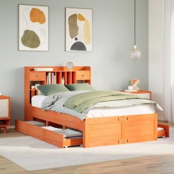 Lit bibliothèque sans matelas cire marron 120x200 cm pin massif 