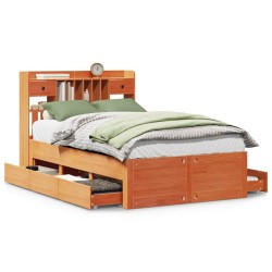 Lit bibliothèque sans matelas cire marron 120x200 cm pin massif 