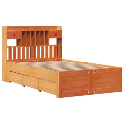 Lit bibliothèque sans matelas cire marron 120x200 cm pin massif 