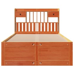 Lit bibliothèque sans matelas cire marron 120x200 cm pin massif 