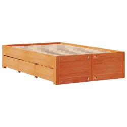 Lit bibliothèque sans matelas cire marron 120x200 cm pin massif 