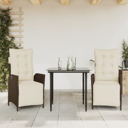 Ensemble à manger de jardin 3 pcs et coussins marron poly rotin 