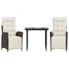 Ensemble à manger de jardin 3 pcs et coussins marron poly rotin 