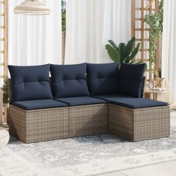 Salon de jardin 4 pcs avec coussins gris résine tressée 