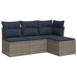 Salon de jardin 4 pcs avec coussins gris résine tressée 