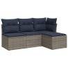 Salon de jardin 4 pcs avec coussins gris résine tressée 