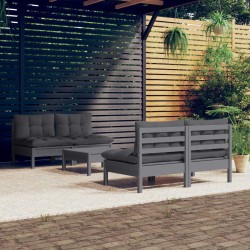 Salon de jardin 5 pcs avec coussins anthracite bois de pin 