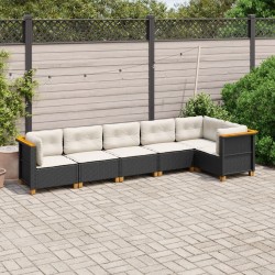 Salon de jardin 6 pcs avec coussins noir résine tressée 