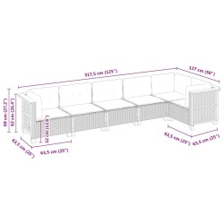Salon de jardin 6 pcs avec coussins noir résine tressée 