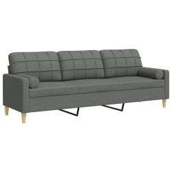 Canapé 3 places avec oreillers gris foncé 210 cm tissu 