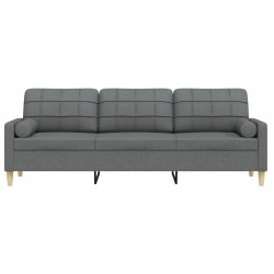 Canapé 3 places avec oreillers gris foncé 210 cm tissu 