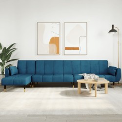 Canapé-lit en forme de L bleu 275x140x70 cm velours 