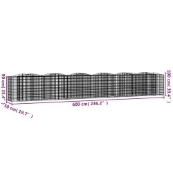 Lit surélevé à gabions arqué 600x50x100 cm Fer galvanisé 