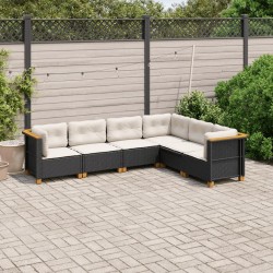 Salon de jardin 6 pcs avec coussins noir résine tressée 