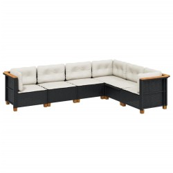 Salon de jardin 6 pcs avec coussins noir résine tressée 