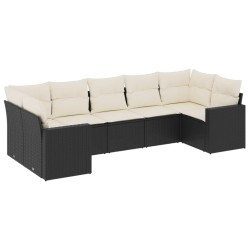 Salon de jardin 7 pcs avec coussins noir résine tressée 