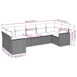Salon de jardin 7 pcs avec coussins noir résine tressée 