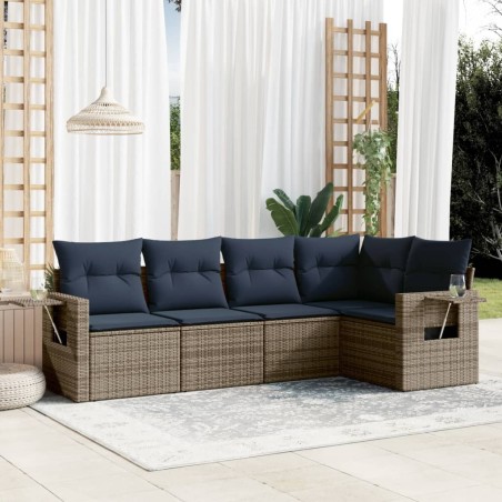Salon de jardin 5 pcs avec coussins gris résine tressée 