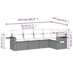 Salon de jardin 5 pcs avec coussins gris résine tressée 