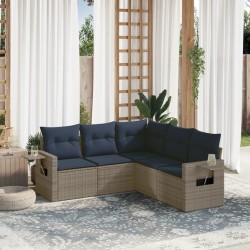Salon de jardin 5 pcs avec coussins gris résine tressée 