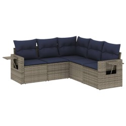 Salon de jardin 5 pcs avec coussins gris résine tressée 