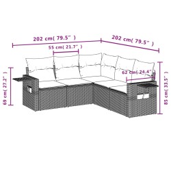 Salon de jardin 5 pcs avec coussins gris résine tressée 