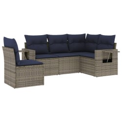 Salon de jardin 5 pcs avec coussins gris résine tressée 