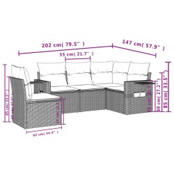 Salon de jardin 5 pcs avec coussins gris résine tressée 