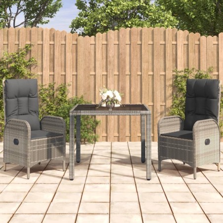Ensemble à manger de jardin 3 pcs coussins gris résine tressée 