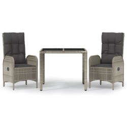 Ensemble à manger de jardin 3 pcs coussins gris résine tressée 