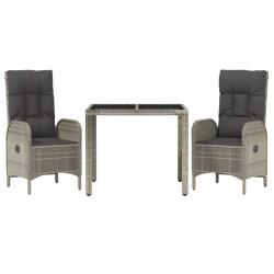 Ensemble à manger de jardin 3 pcs coussins gris résine tressée 