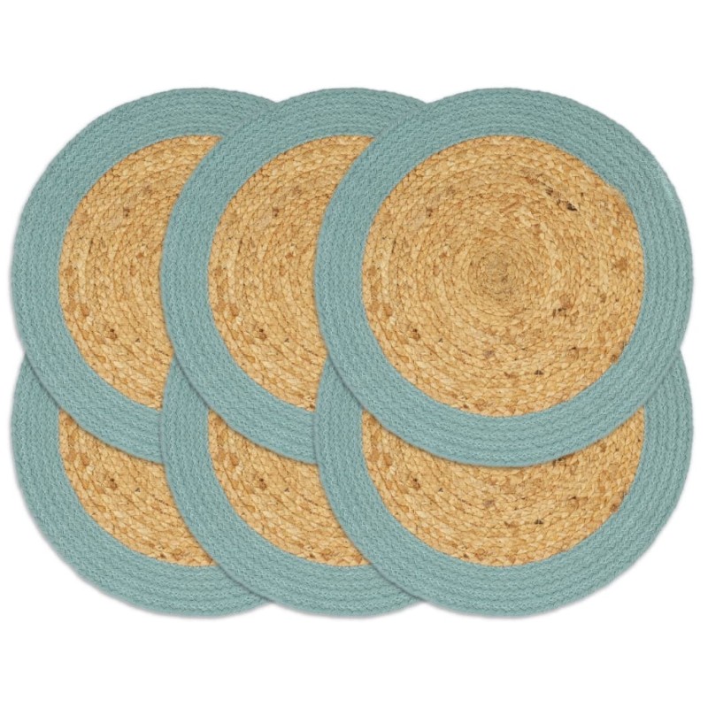 Napperons 6 pcs Naturel et vert 38 cm Jute et coton Napperons 6 pcs Naturel et vert 38 cm Jute et coton