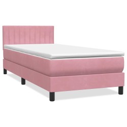 Sommier à lattes de lit avec matelas rose 90x210 cm velours 